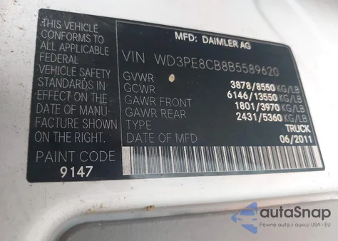 2011 Mercedes-Benz Sprinter 2500 High Roof из США, поврежденный, VIN WD3PE8CB8B5589620